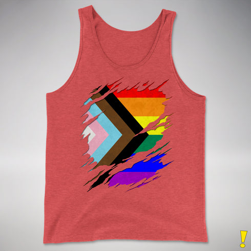 LGBTQ Progress Pride Flag Ripped Reveal Premium Tank Top - Red Triblend